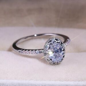NEW 2.5 Ct Simulated Oval Diamond Ring 18k White Gold‎ Plated 925 Silver, Sz 6-9